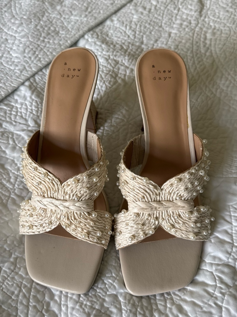 a new day Ivory Braided Pearl-Accent Slide Mules